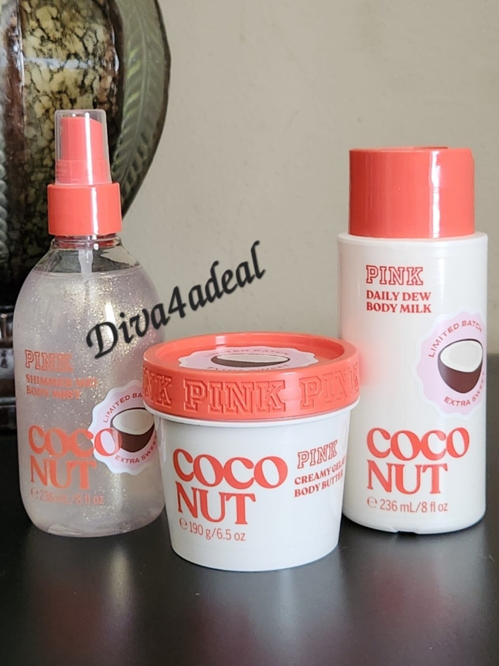 PINK Victoria’s Secret COCONUT Shimmer Me! 3PC COLLECTION SET BUNDLE Limited